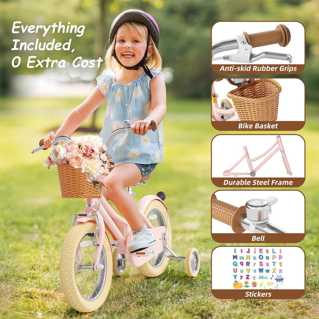 Korimefa Girls Bike 18 Inch Kids Bicycle for 5-9 Years Old, with Removable Training Wheels & Cute Basket, Ideal Gift for Toddler Girls Outdoor Riding,Purple
