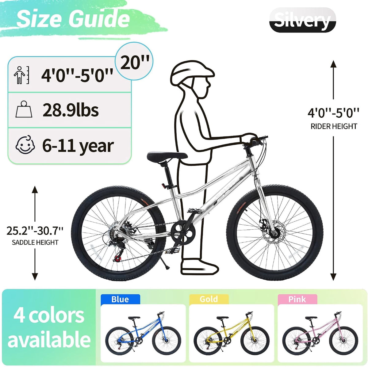 Akaber Kids Bike for Girls 6-11, 20 Inch Mountain Bike for Kids with High Carbon Steel, Dual Disc Brakes and Kickstand