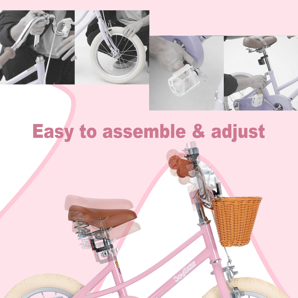 JOYSTAR 14 Inch Girls Bike with Training Wheels & Basket for Ages 3-5, Purple