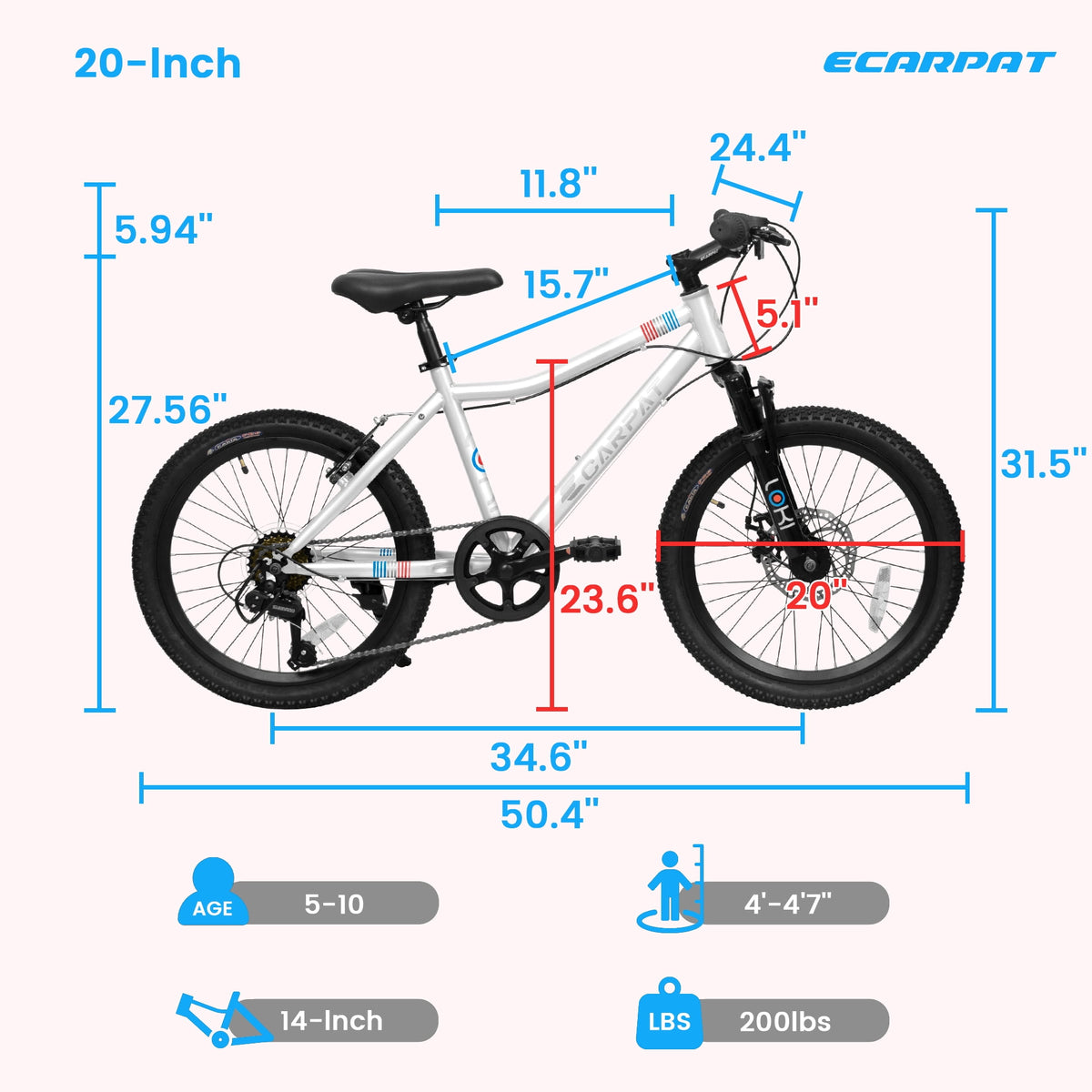 Ecarpat Kids' Bicycles 20 inch Kids Mountain Bike for Ages 8-12