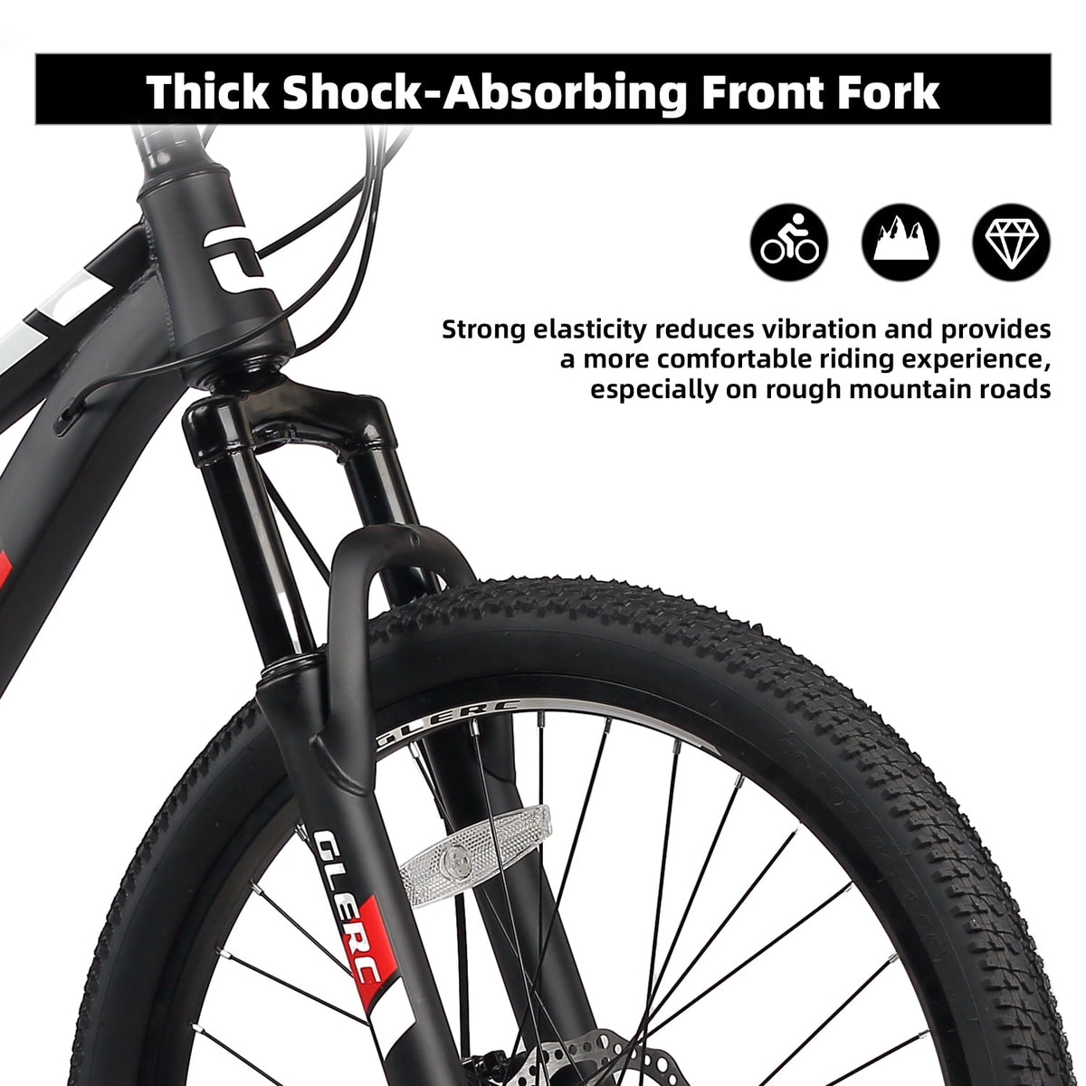Glerc Skyline 24 Inch Kids Mountain Bike for Boys Girls 10 11 12 13 14 Years Old, 21-Speed Kid Bicycle with Front Suspension & Dual Disc Brakes & Rugged Frame, Black