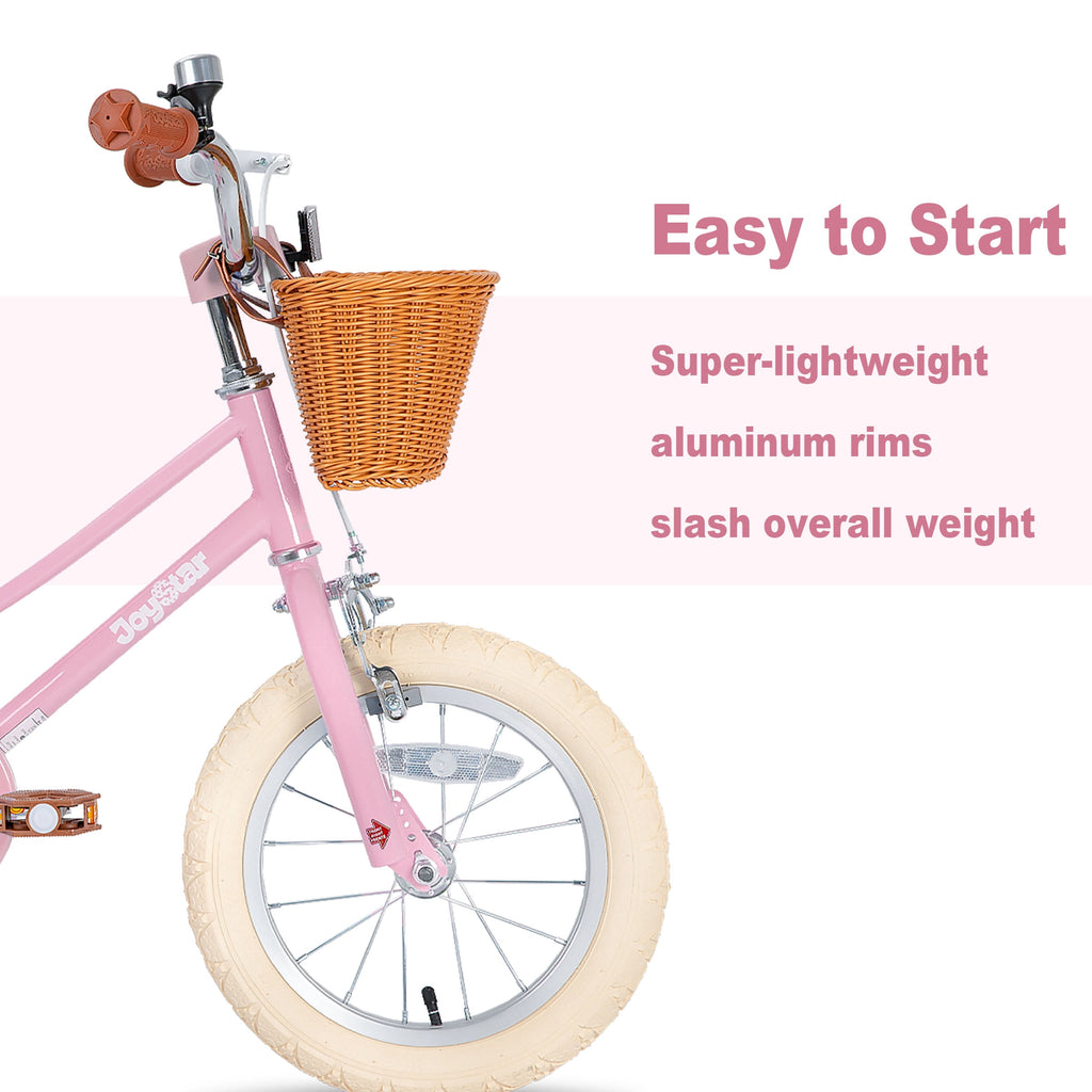 JOYSTAR 14 Inch Girls Bike with Training Wheels & Basket for Ages 3-5, Purple