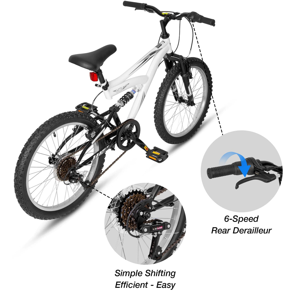 Hykolity 20 Inch Kids Mountain Bike Boys Girls Youth Bicycle For Ages 6-12 Children Bikes Dual Full Suspension Front And Rear V-Brakes 6 Speeds Drivetrain, Black
