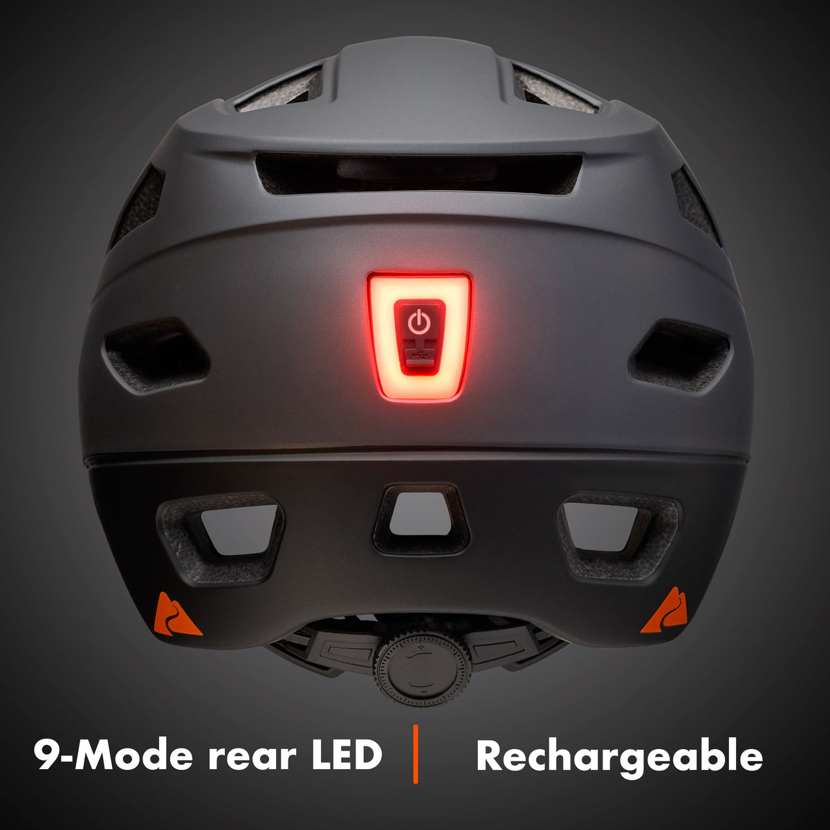 Ozark Trail Adult Bike Helmet with Rechargeable Rear Light-Up, Black, 9 Modes, Ages 14+