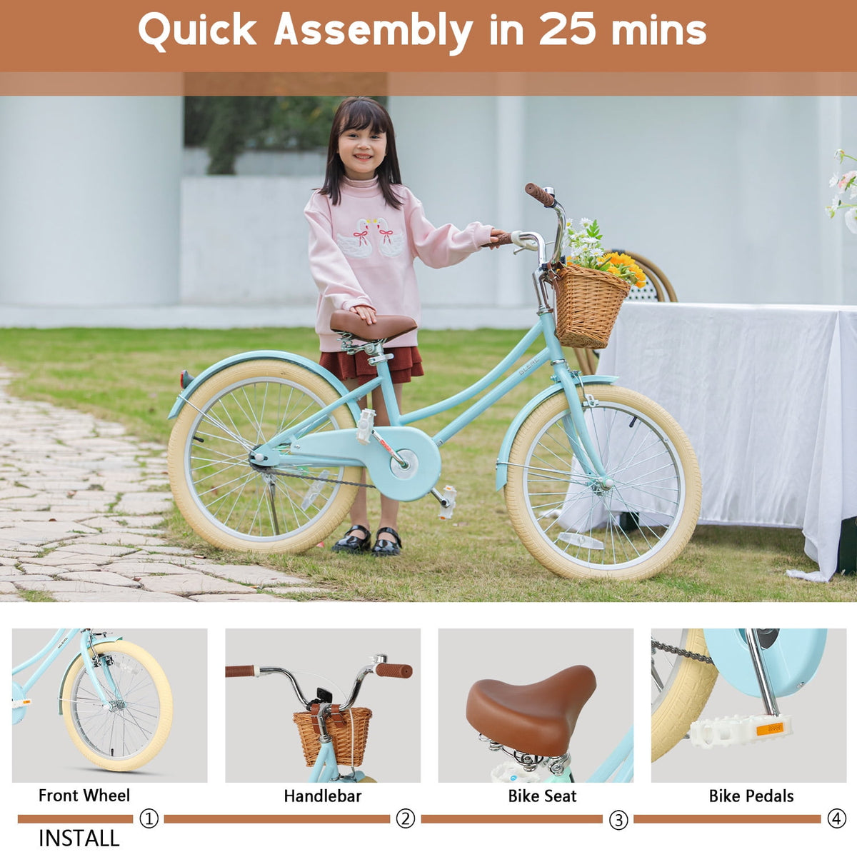 Glerc Little Molly 20 inch Kids Girls Bike for 7-13 Years Old Child,gifts, Mint Green
