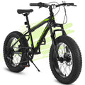 20 Inch Fat Tire Kids Mountain Bike, 7-Speed Mountain Bicycle with Dual Disc Brake and Front Suspension, High-Carbon Steel Frame Kids MTB for Boys Girls Ages 8-12 Year Old, Black-Green