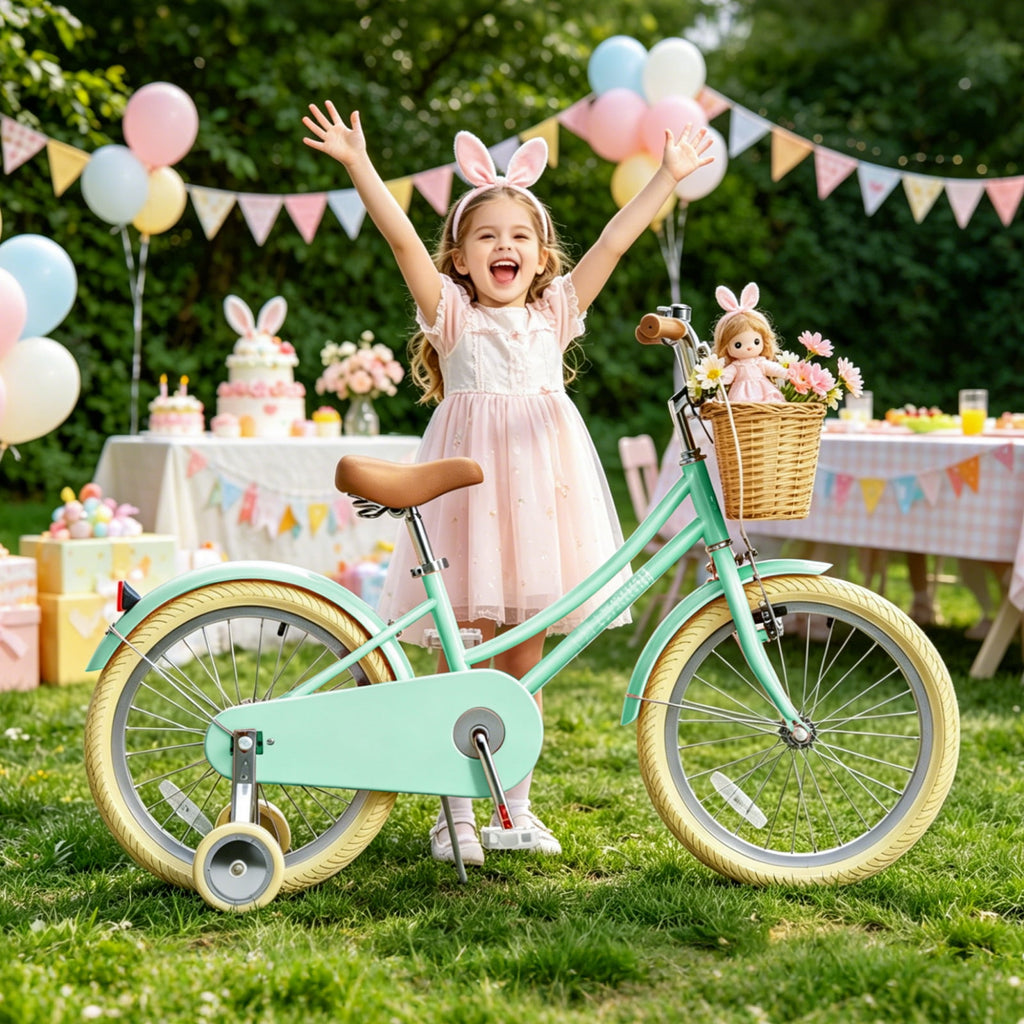 Korimefa Girls Bike 18 Inch Kids Bicycle for 5-9 Years Old, with Removable Training Wheels & Cute Basket, Ideal Gift for Toddler Girls Outdoor Riding,Purple