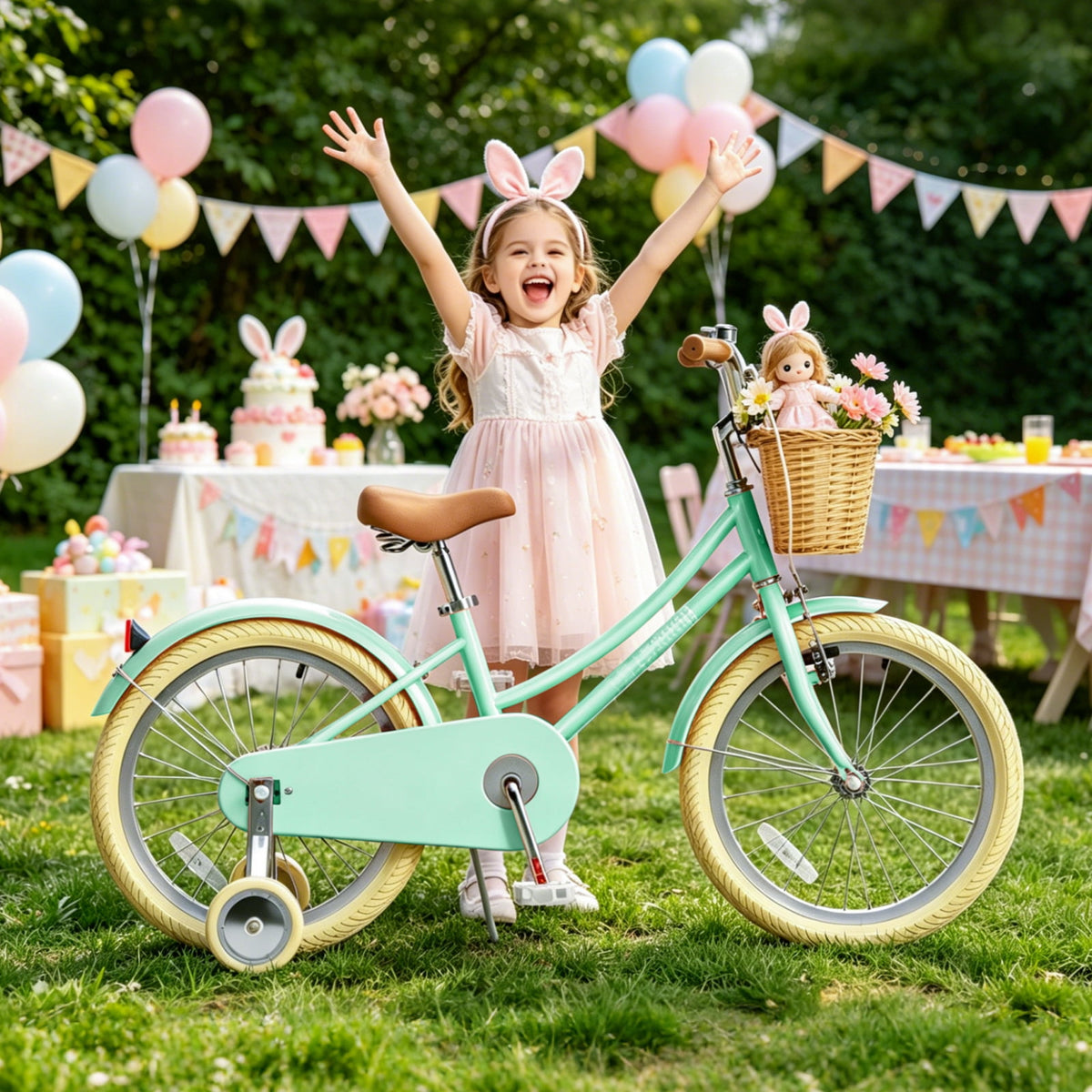 Korimefa Girls Bike 18 Inch Kids Bicycle for 5-9 Years Old, with Removable Training Wheels & Cute Basket, Ideal Gift for Toddler Girls Outdoor Riding,Purple