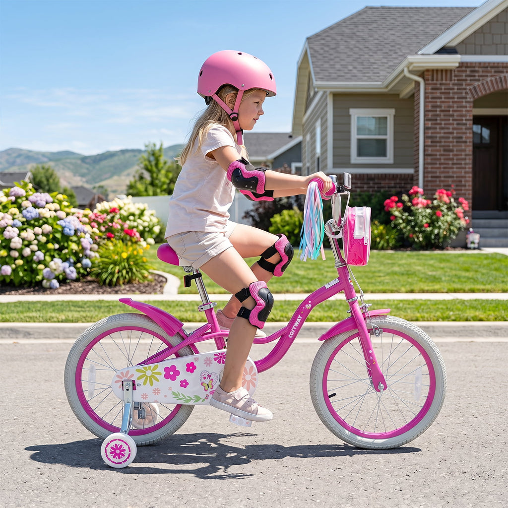 Costway 18 Inches Girls Bike with Front Bag, Children Training Bicycle for 4-8 Years Old Pink