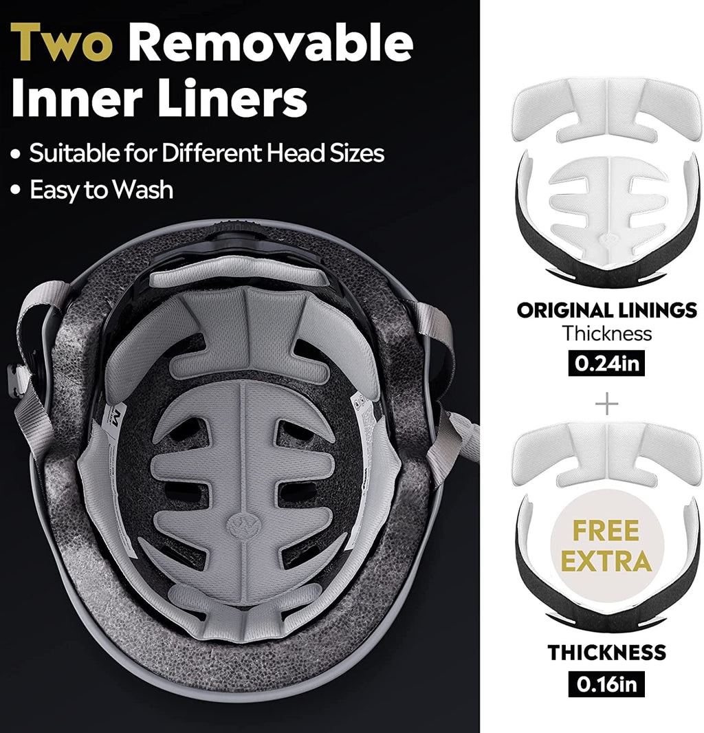 OutdoorMaster Skateboard Cycling Helmet - Two Removable Liners Ventilation Multi-Sport Scooter Roller Skate Inline Skating Rollerblading for Kids, Youth & Adults