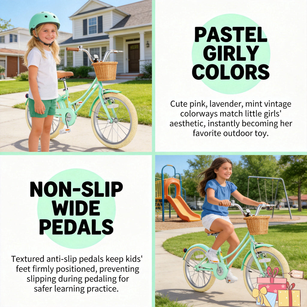Korimefa Girls Bike 18 Inch Kids Bicycle for 5-9 Years Old, with Removable Training Wheels & Cute Basket, Ideal Gift for Toddler Girls Outdoor Riding,Purple