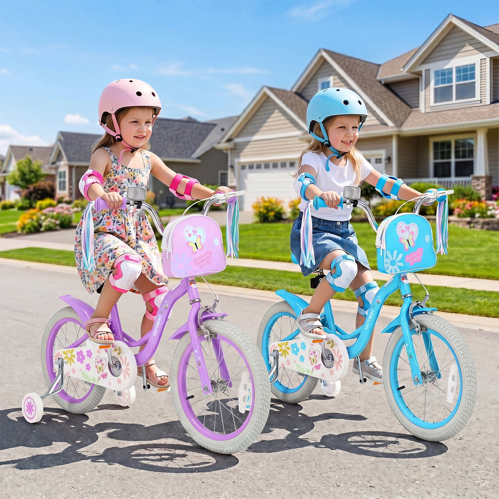 Costway 18 Inches Girls Bike with Front Bag, Children Training Bicycle for 4-8 Years Old Pink