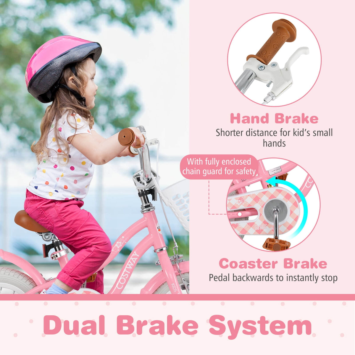 Costway 18'' Kids Bike Toddler Bicycle with Training Wheel Kickstand for 4-8 Years Old Pink