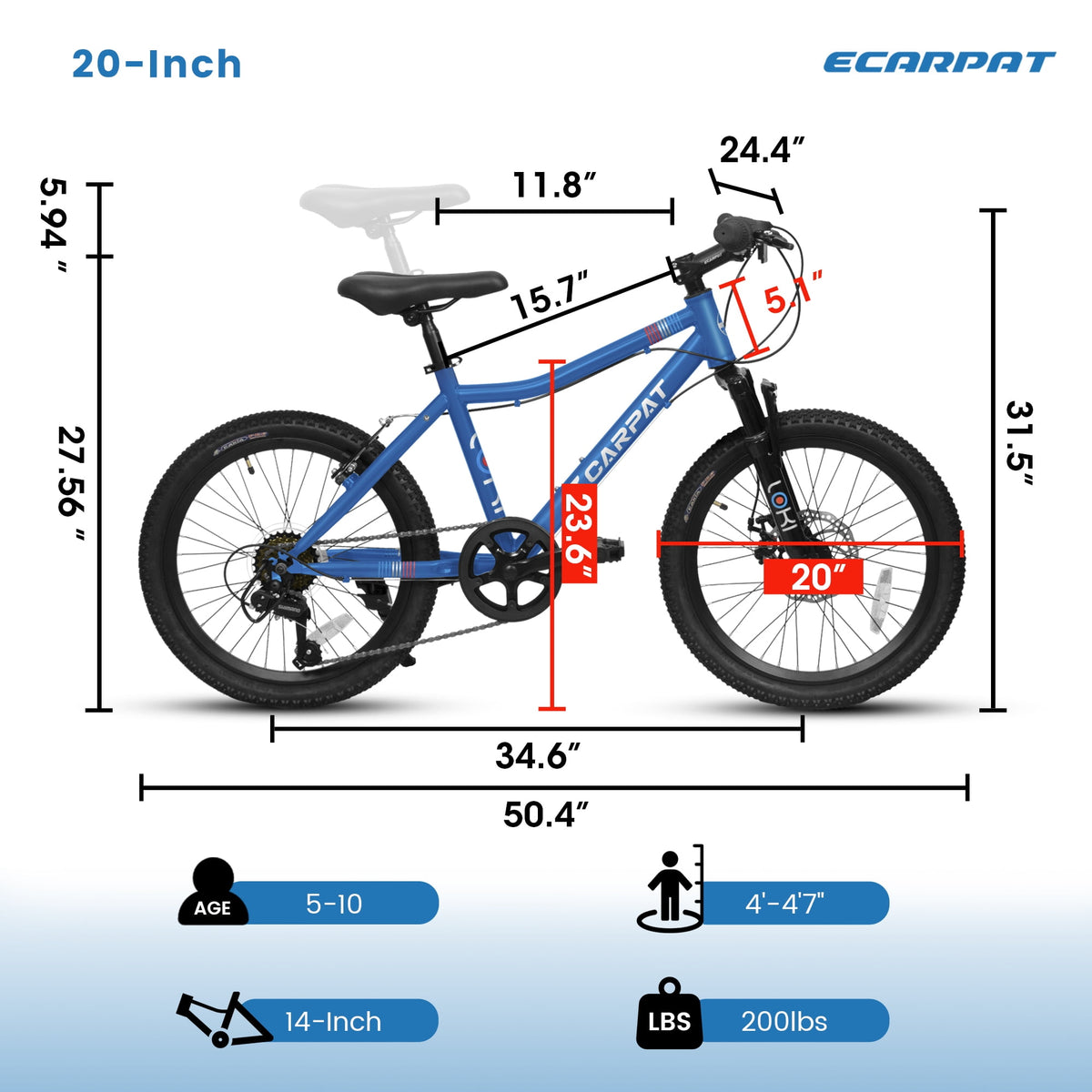 Ecarpat Kids' Bicycles 20 inch Kids Mountain Bike for Ages 8-12