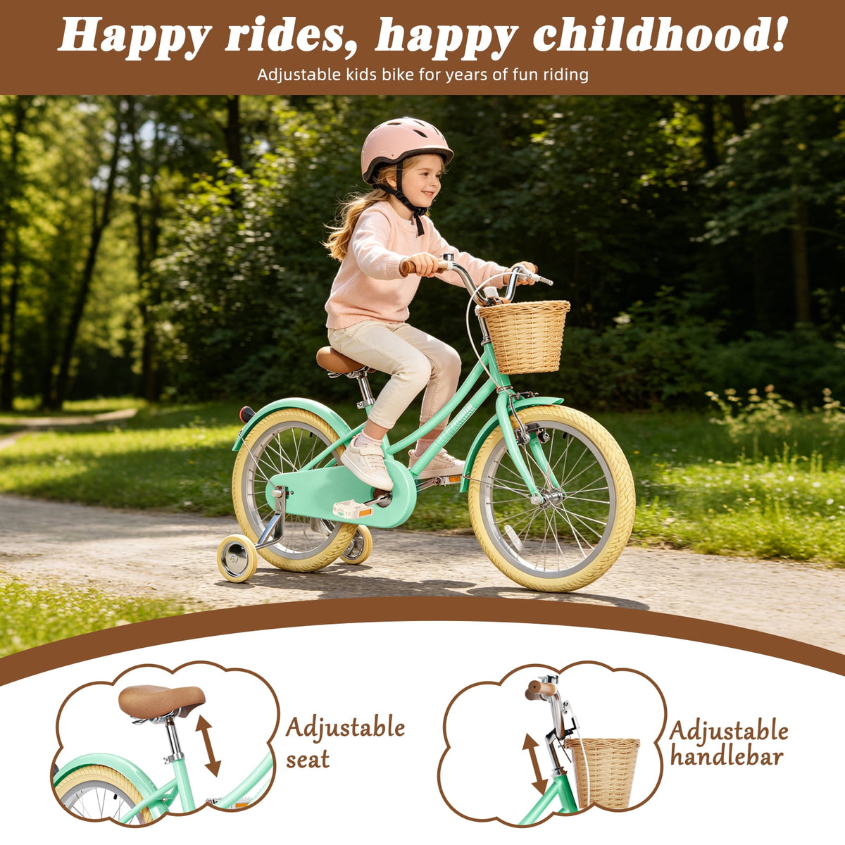 Korimefa Girls Bike 18 Inch Kids Bicycle for 5-9 Years Old, with Removable Training Wheels & Cute Basket, Ideal Gift for Toddler Girls Outdoor Riding,Purple