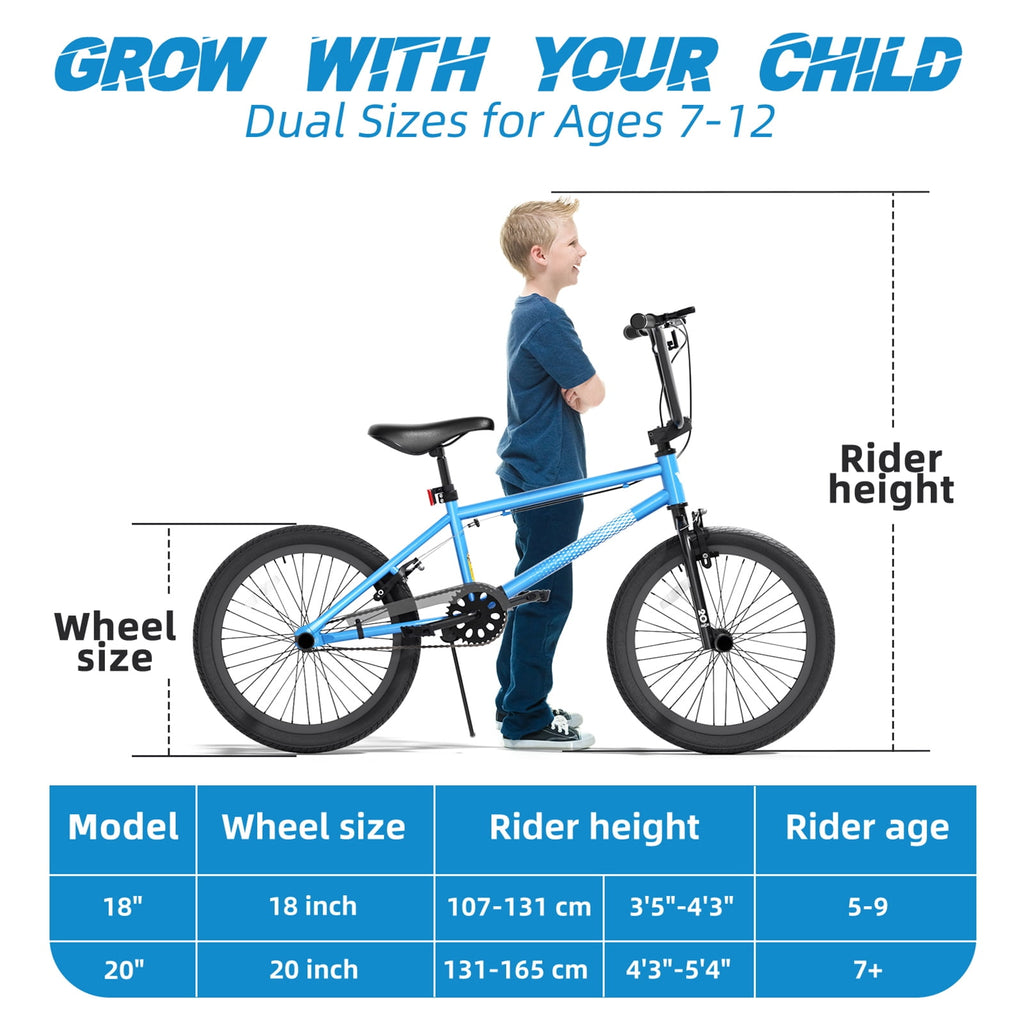 Korimefa 18 inch BMX Bikes, Kids Bicycles for Boys Ages 5-9, Child, Tween & Teen, Front Aluminum Alloy U-Brake, Rear R-Brake, Hand Brake Levers & Front and Rear Pegs, White