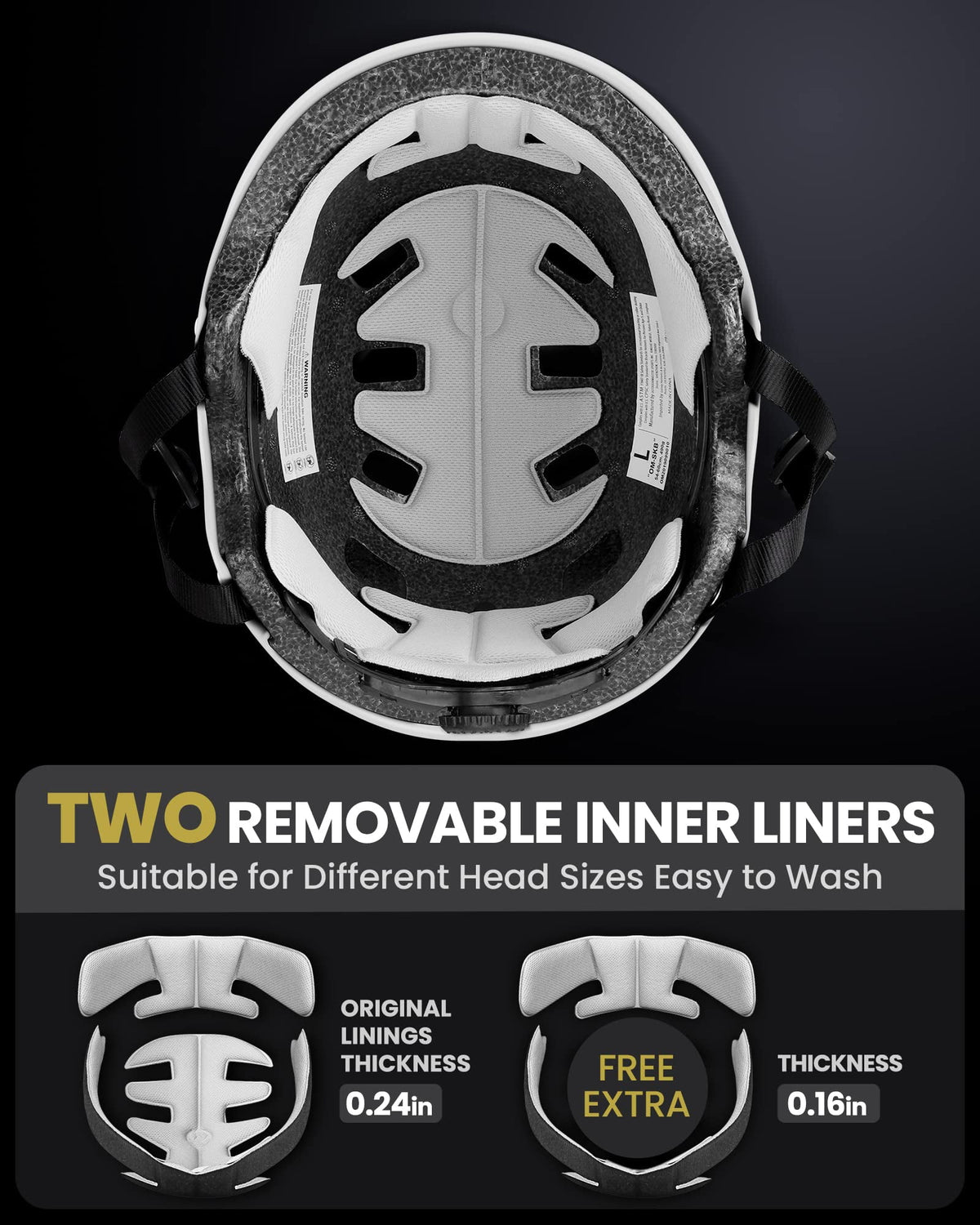 OutdoorMaster Skateboard Cycling Helmet - Two Removable Liners Ventilation Multi-Sport Scooter Roller Skate Inline Skating Rollerblading for Kids, Youth & Adults