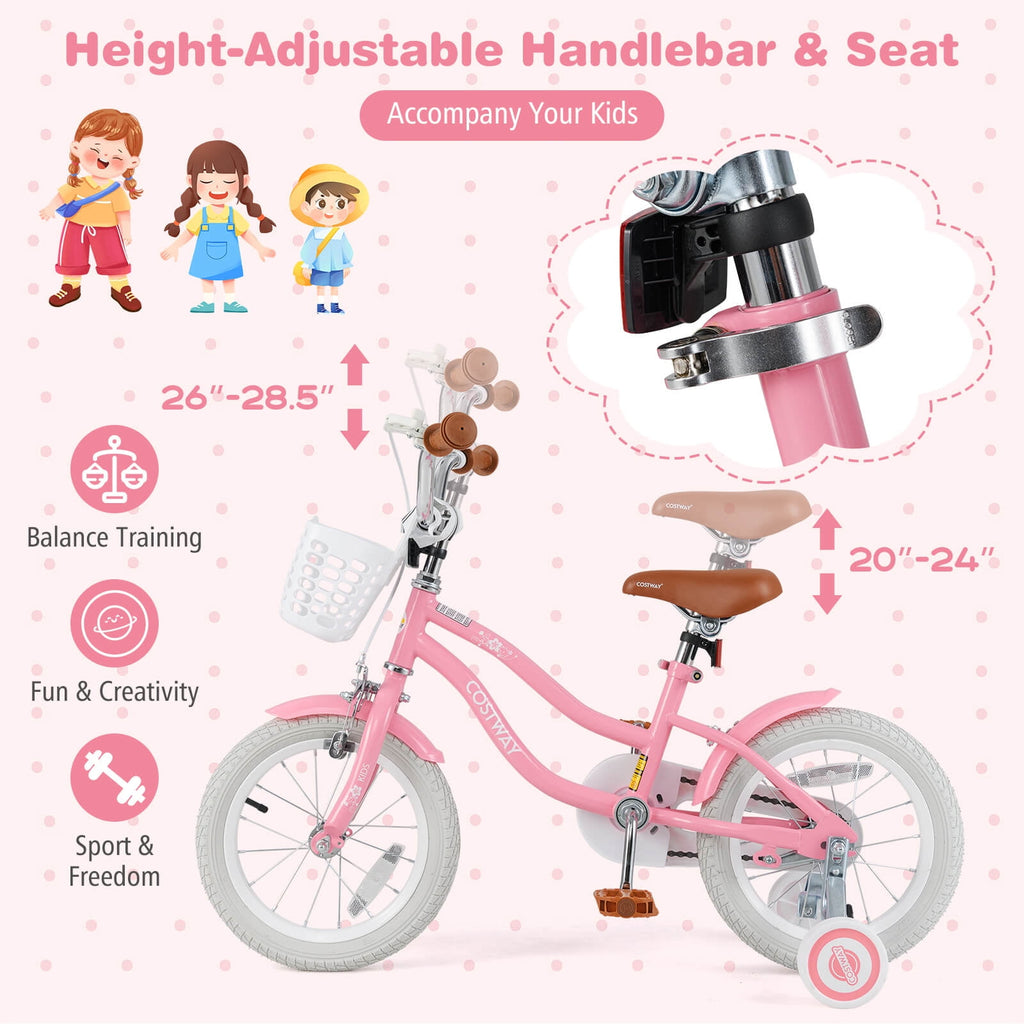 Costway 18'' Kids Bike Toddler Bicycle with Training Wheel Kickstand for 4-8 Years Old Pink