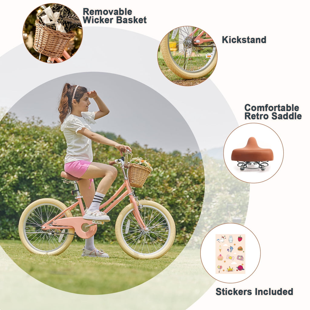 Glerc Little Miss 12 Inch Kids Bike for Girls Ages 2‑4, Retro Bicycle with Training Wheels & Basket, Pink