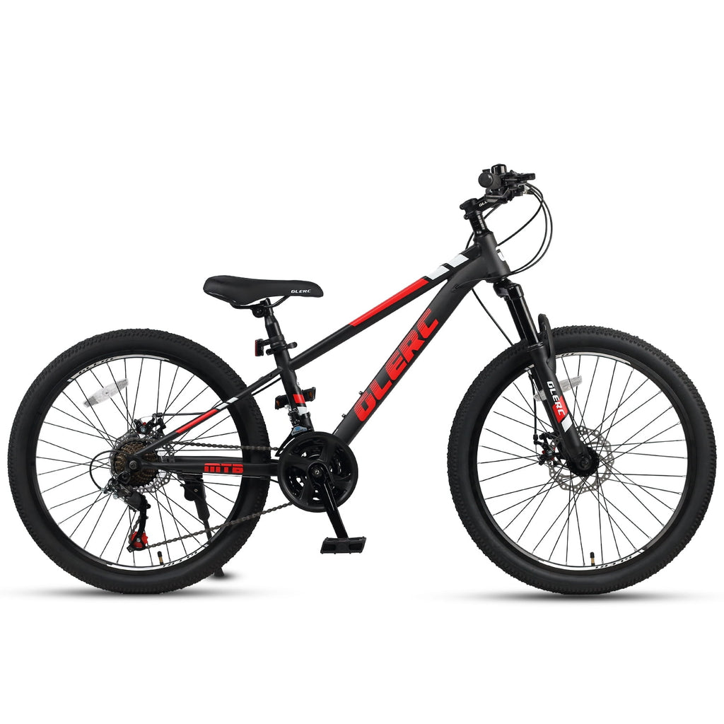 Glerc Skyline 24 Inch Kids Mountain Bike for Boys Girls 10 11 12 13 14 Years Old, 21-Speed Kid Bicycle with Front Suspension & Dual Disc Brakes & Rugged Frame, Black