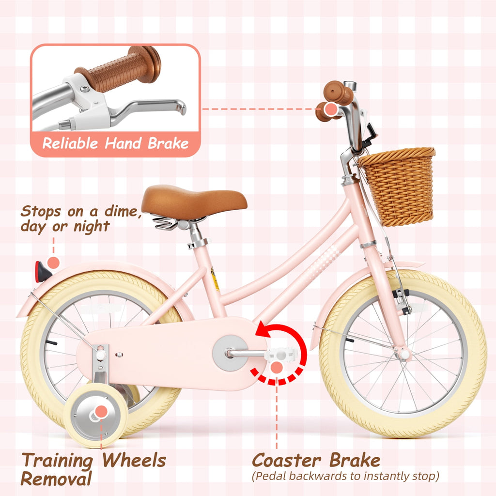 Korimefa Girls Bike 18 Inch Kids Bicycle for 5-9 Years Old, with Removable Training Wheels & Cute Basket, Ideal Gift for Toddler Girls Outdoor Riding,Purple