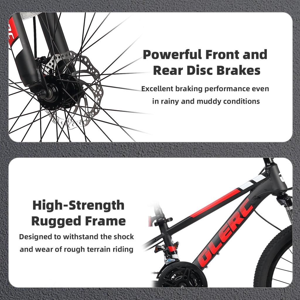 Glerc Skyline 24 Inch Kids Mountain Bike for Boys Girls 10 11 12 13 14 Years Old, 21-Speed Kid Bicycle with Front Suspension & Dual Disc Brakes & Rugged Frame, Black