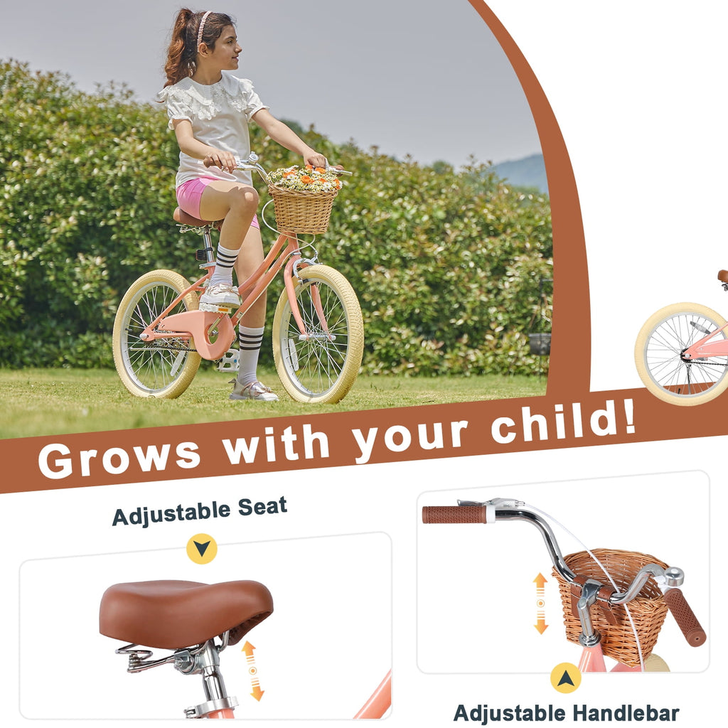Glerc Little Miss 12 Inch Kids Bike for Girls Ages 2‑4, Retro Bicycle with Training Wheels & Basket, Pink