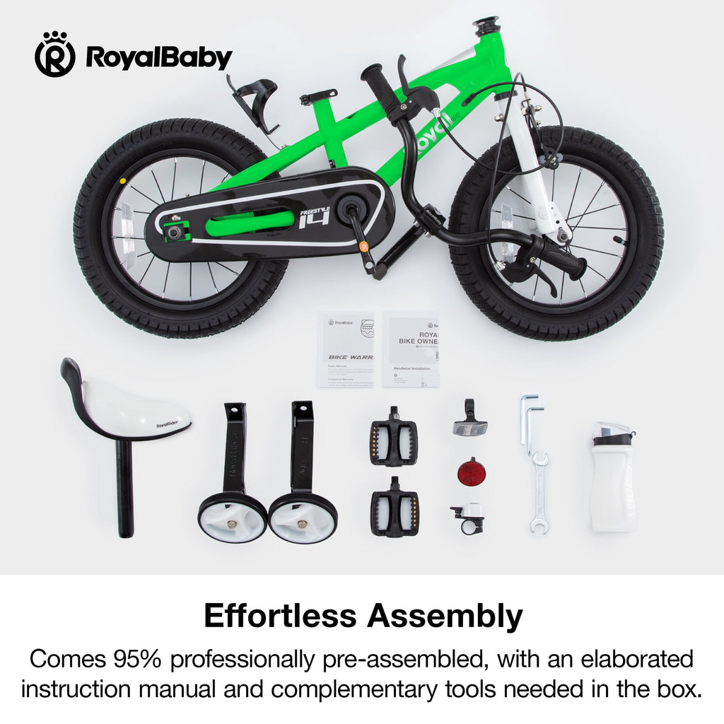 Royalbaby Boys Girls Kids Bike 14 In BMX Freestyle Blue 2 Hand Brakes Bicycles with Training Wheels Child Bicycle