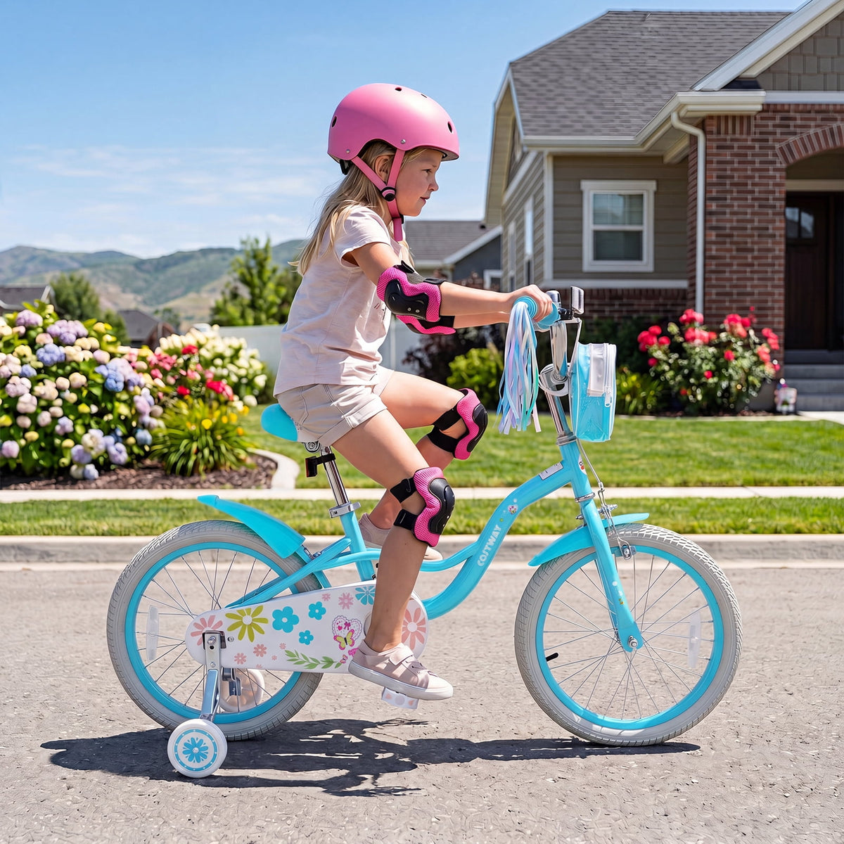 Costway 18 Inches Girls Bike with Front Bag, Children Training Bicycle for 4-8 Years Old Pink