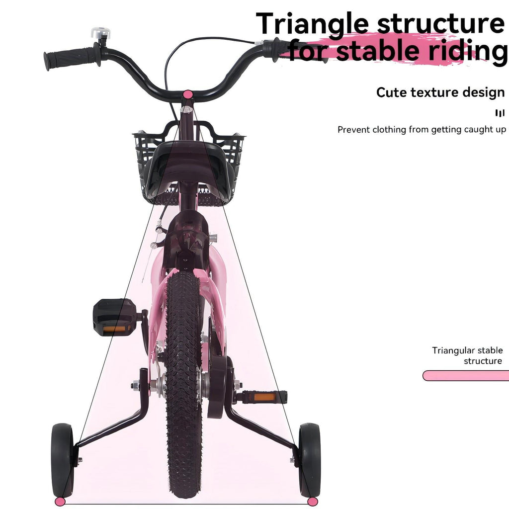 Aukfa 18-Inch Kids Bike for Boys & Girls Ages 5-10,Balance Bikewith Training Wheels, Coaster Brake & Front V-Brake,Pink