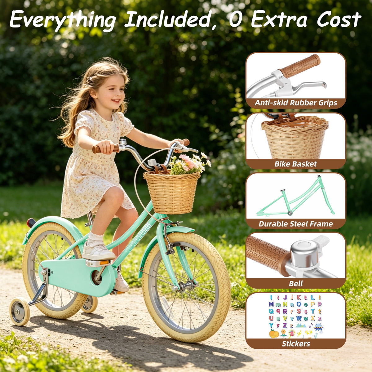 Korimefa Girls Bike 18 Inch Kids Bicycle for 5-9 Years Old, with Removable Training Wheels & Cute Basket, Ideal Gift for Toddler Girls Outdoor Riding,Purple