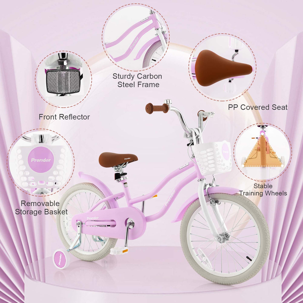 Costway 18'' Kids Bike Toddler Bicycle with Training Wheel Kickstand for 4-8 Years Old Pink