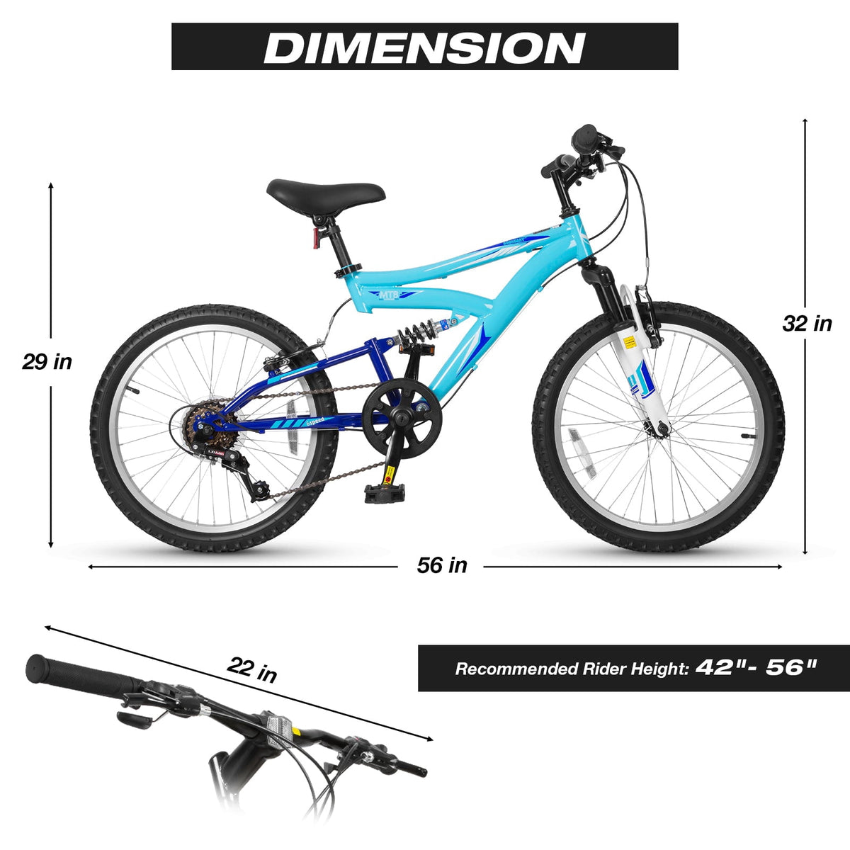 Hykolity 20 Inch Kids Mountain Bike Boys Girls Youth Bicycle For Ages 6-12 Children Bikes Dual Full Suspension Front And Rear V-Brakes 6 Speeds Drivetrain, Black