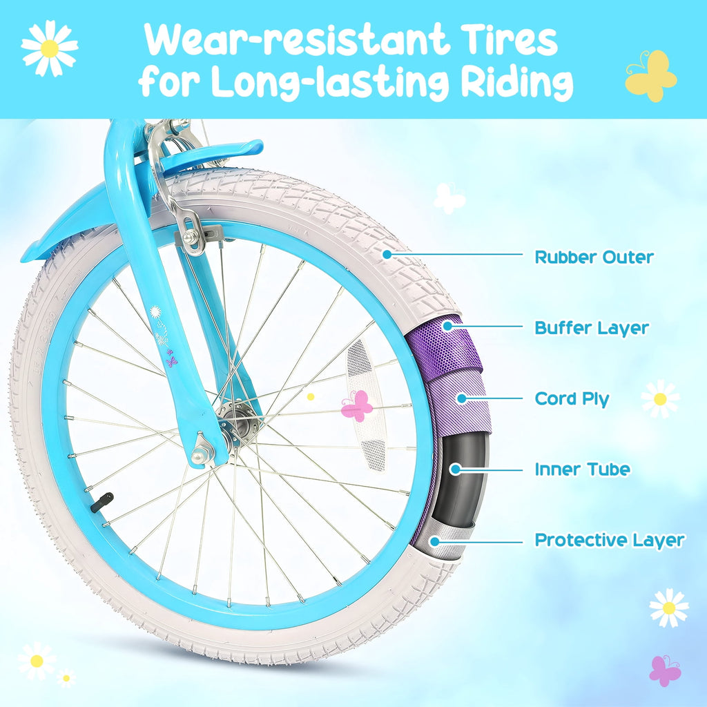 Costway 18 Inches Girls Bike with Front Bag, Children Training Bicycle for 4-8 Years Old Pink