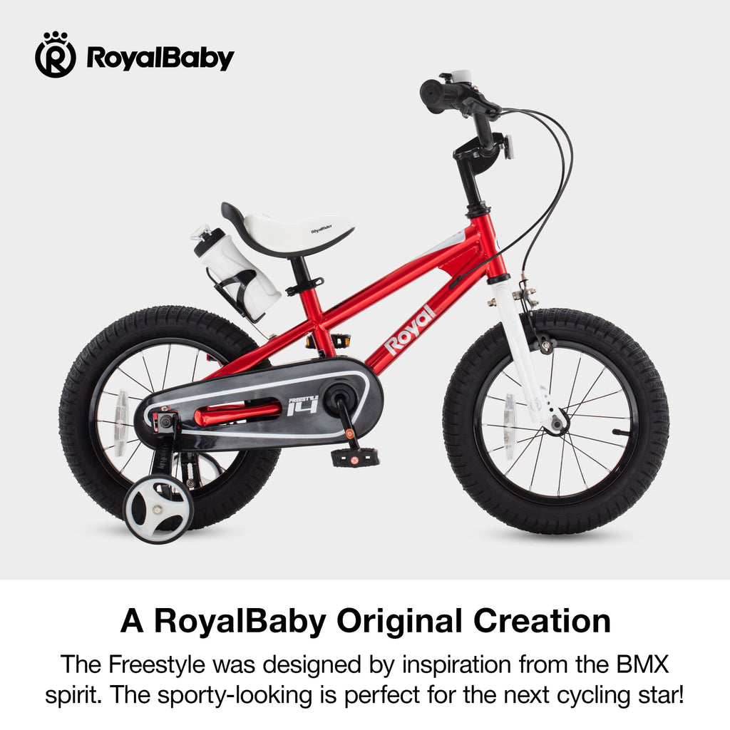 Royalbaby Boys Girls Kids Bike 14 In BMX Freestyle Blue 2 Hand Brakes Bicycles with Training Wheels Child Bicycle