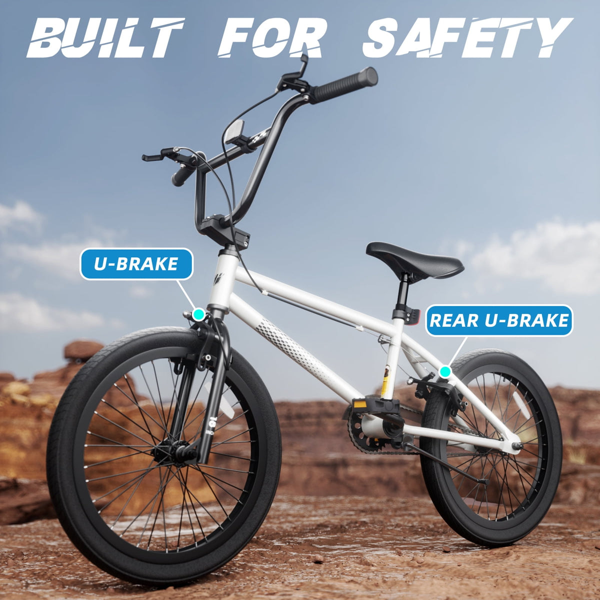 Korimefa 18 inch BMX Bikes, Kids Bicycles for Boys Ages 5-9, Child, Tween & Teen, Front Aluminum Alloy U-Brake, Rear R-Brake, Hand Brake Levers & Front and Rear Pegs, White
