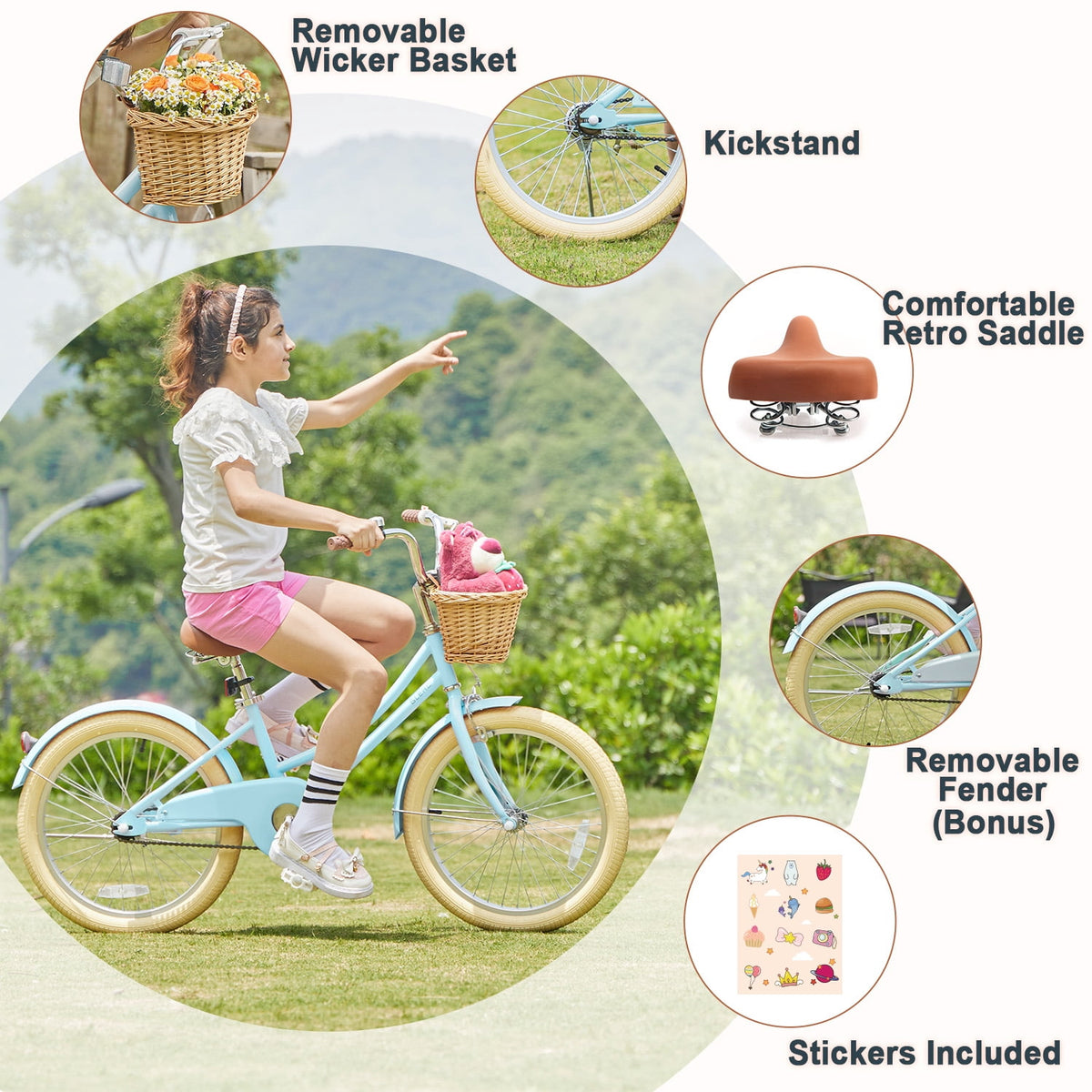 Glerc Little Molly 20 inch Kids Girls Bike for 7-13 Years Old Child,gifts, Mint Green
