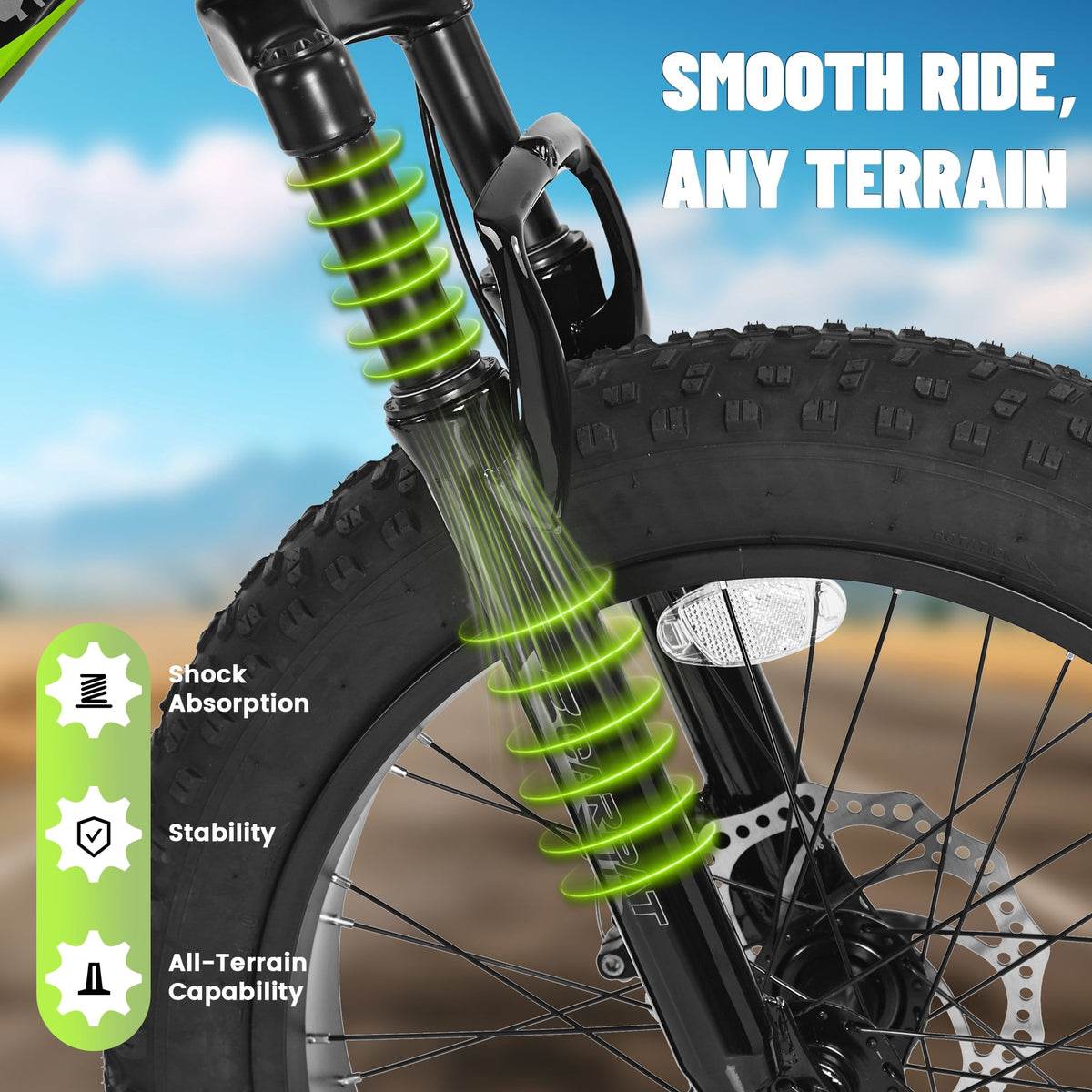 20 Inch Fat Tire Kids Mountain Bike, 7-Speed Mountain Bicycle with Dual Disc Brake and Front Suspension, High-Carbon Steel Frame Kids MTB for Boys Girls Ages 8-12 Year Old, Black-Green