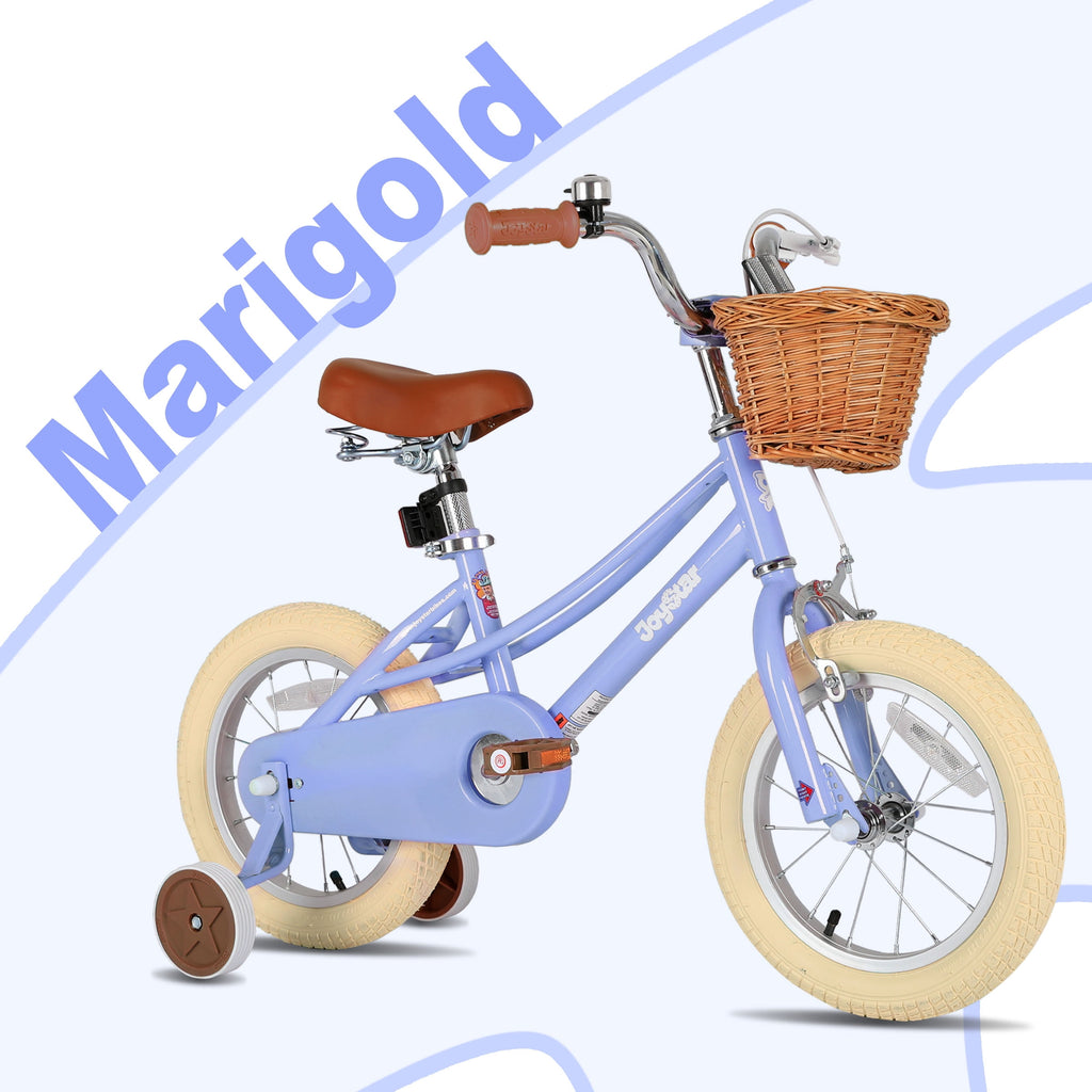 JOYSTAR 14 Inch Girls Bike with Training Wheels & Basket for Ages 3-5, Purple