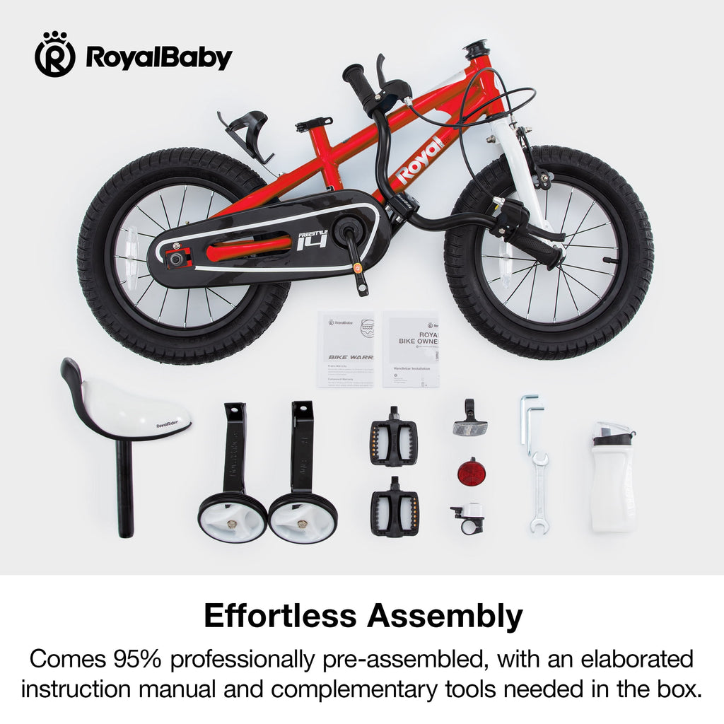 Royalbaby Boys Girls Kids Bike 14 In BMX Freestyle Blue 2 Hand Brakes Bicycles with Training Wheels Child Bicycle