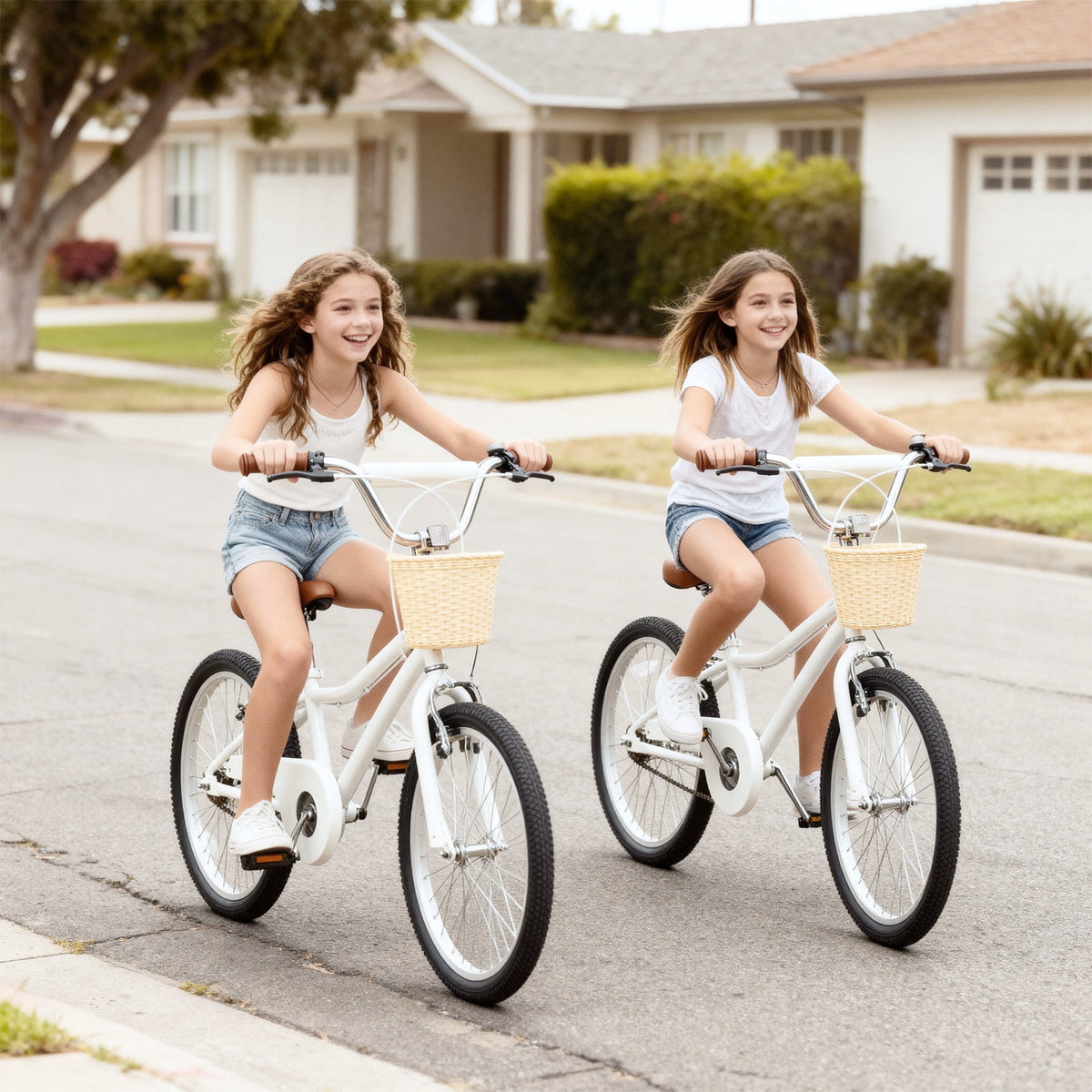 Hykolity Cruiser Bike for Teenage 24 Inch for 8-14 Years Old Girls Bicycle with Basket and Kickstand, Tween Retro Style Childrens Bike for Teen Girls, Pink