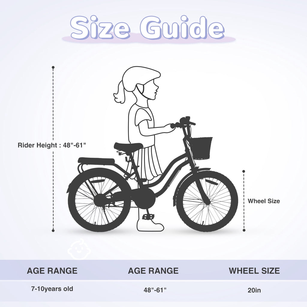 Aukfa 20" Girls Bike with Basket – Kids Bicycle for Ages 7-12, Front & Rear Brakes,Pink
