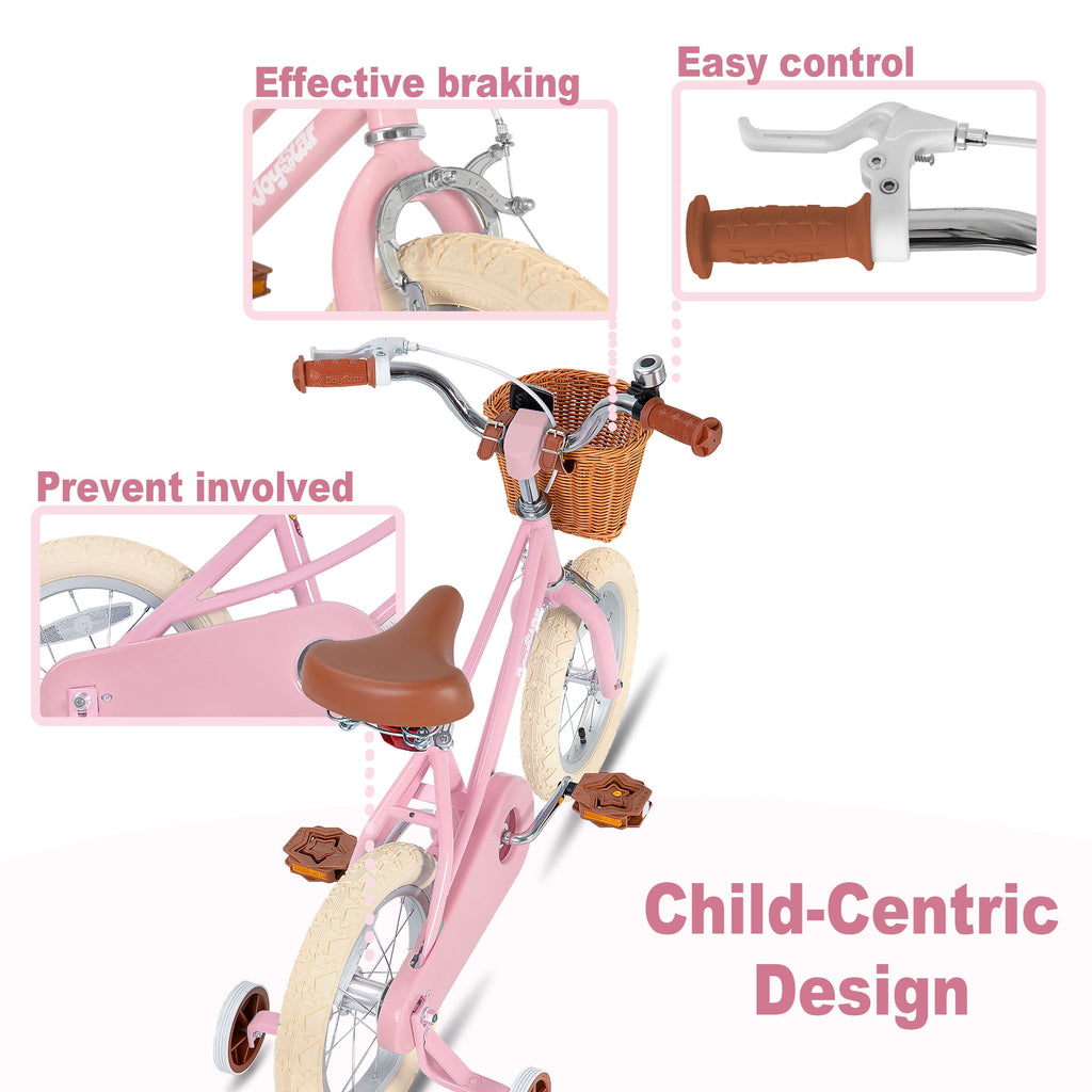 JOYSTAR 14 Inch Girls Bike with Training Wheels & Basket for Ages 3-5, Purple