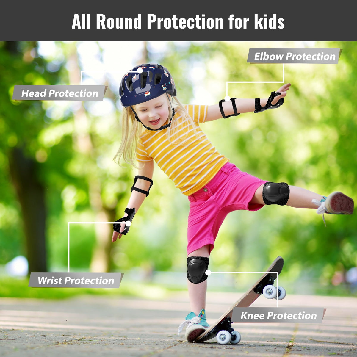 KORIMEFA Kids Bike Helmet Toddler Bicycles Helmets, Multi-Sport Protective Gear Set for 3-5-8-14 Years Boys Girls with Knee Elbow Pads Wrist Guards for Cycling,Skateboarding,Skating Scooter