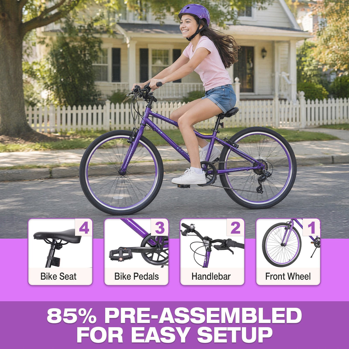 Hykolity 20-in Kid Mountain Bike 7 Speed Bicycles for Kids Bikes MTB Children Ages 8-13 Tween Fits Riders 48-60 Adjustable Seat Dual Brake Outdoor Cycling, Pink