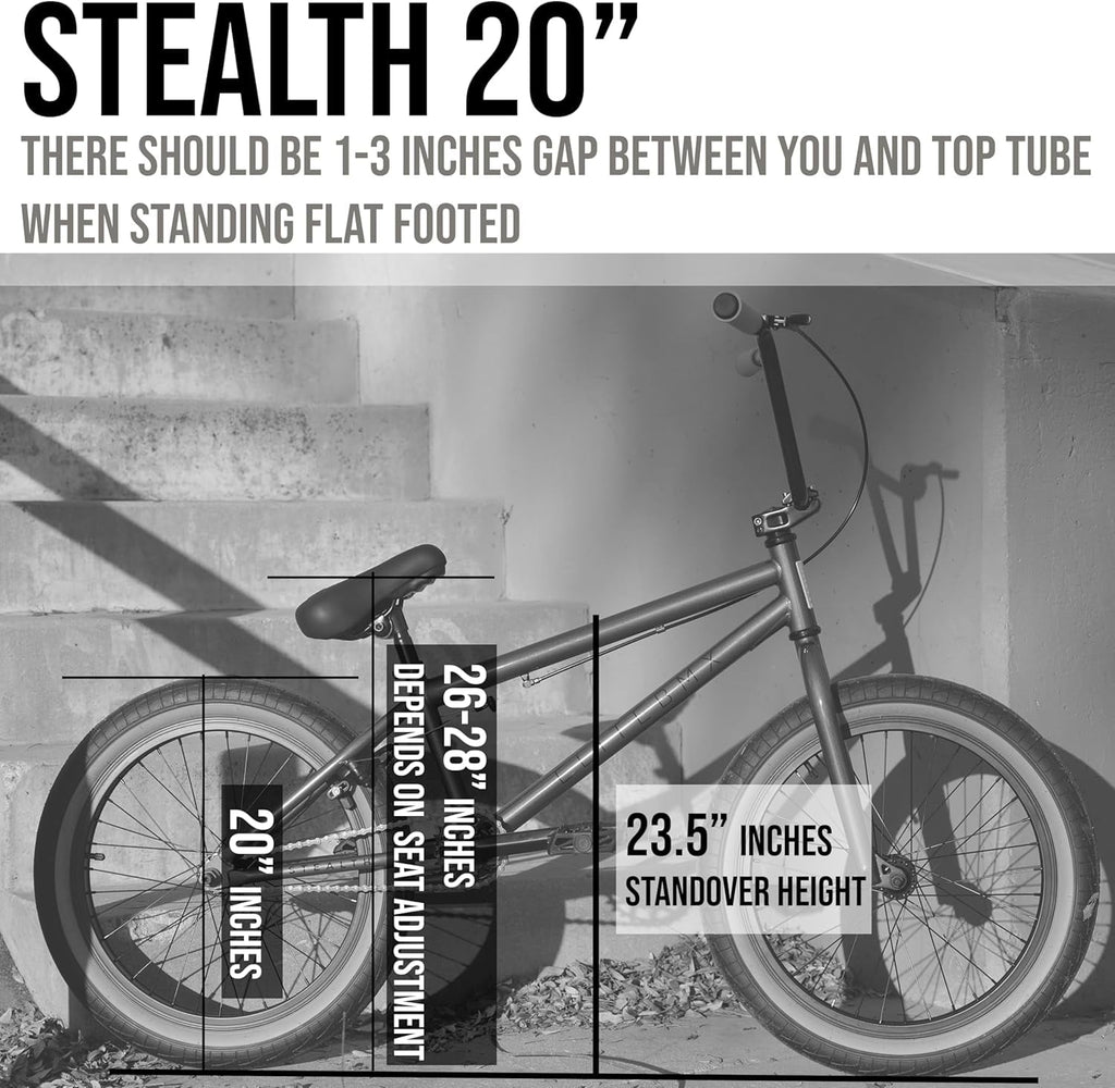 Elite BMX Bicycle 20” Freestyle Bike - Stealth Black Ideal for Ages 7 to 18 Years