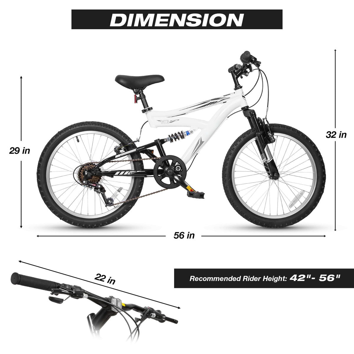 Hykolity 20 Inch Kids Mountain Bike Boys Girls Youth Bicycle For Ages 6-12 Children Bikes Dual Full Suspension Front And Rear V-Brakes 6 Speeds Drivetrain, Black
