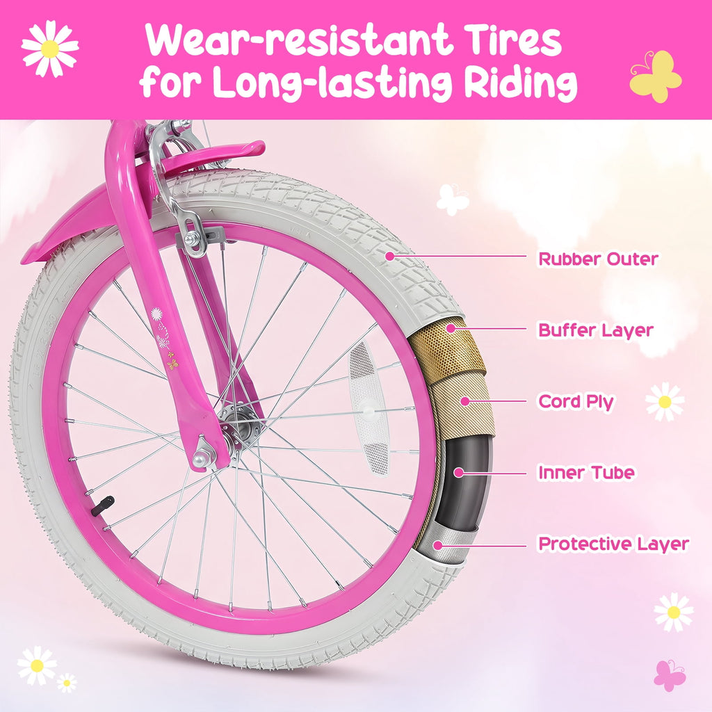 Costway 18 Inches Girls Bike with Front Bag, Children Training Bicycle for 4-8 Years Old Pink