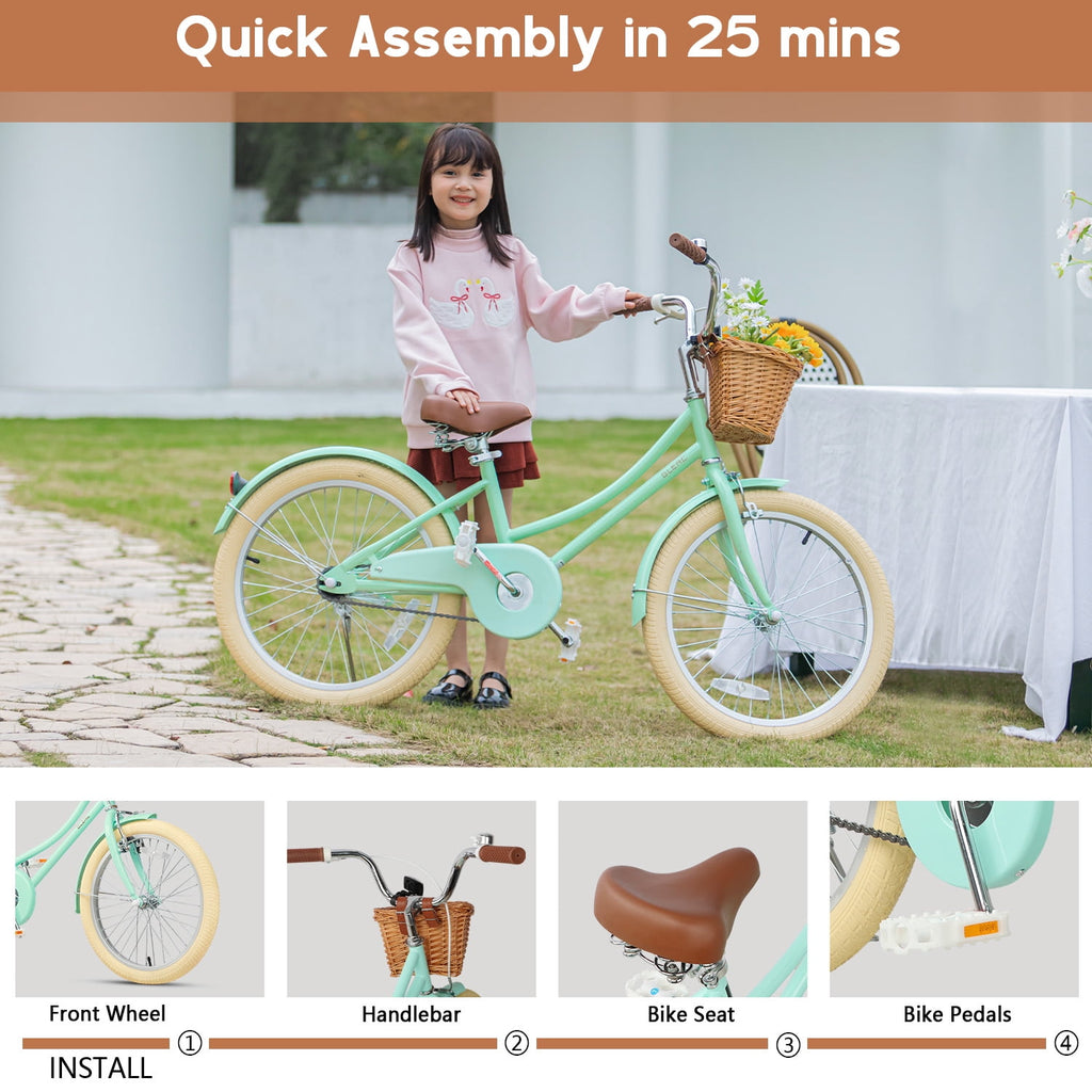 Glerc Little Molly 20 inch Kids Girls Bike for 7-13 Years Old Child,gifts, Mint Green