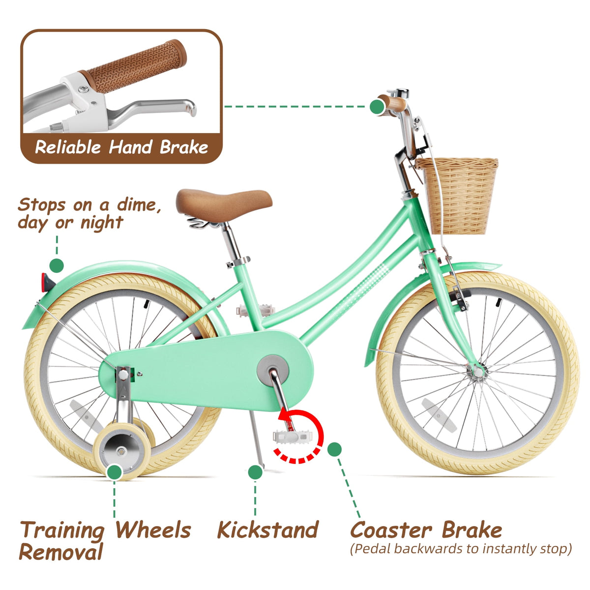 Korimefa Girls Bike 18 Inch Kids Bicycle for 5-9 Years Old, with Removable Training Wheels & Cute Basket, Ideal Gift for Toddler Girls Outdoor Riding,Purple
